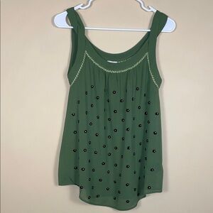 Anthropologie 9-H15 Stcl Women’s Silk Floral Embroidered Green Sheer Tank Blouse
